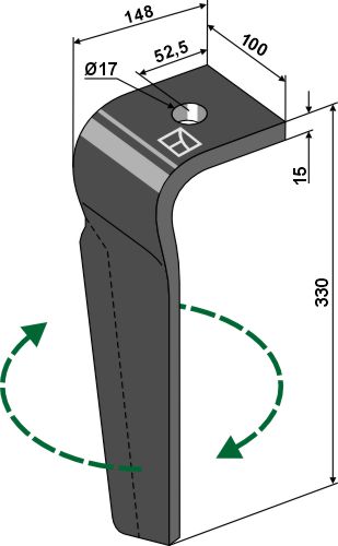 Kreiseleggenzinken rechts 330 mm x 100 mm, passend für Moreni