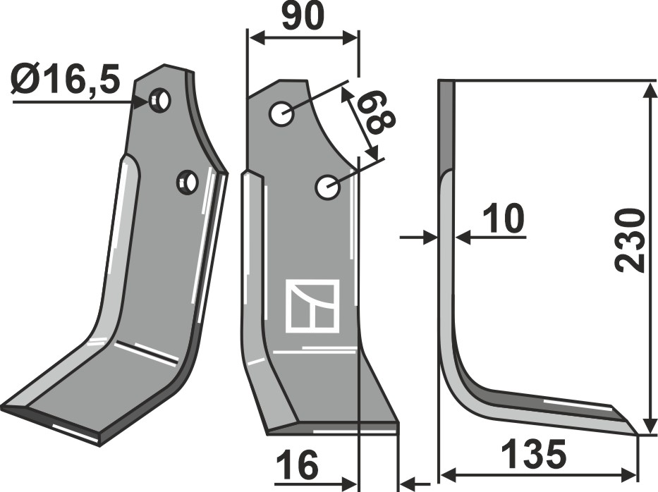Fräsmesser 230x90mm, rechts, passend für Maschio/Gaspardo