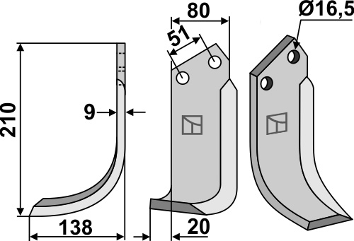 Fräsmesser 210x80mm, links, passend für Howard
