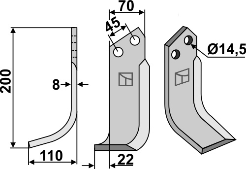 Fräsmesser 200x70mm, links, passend für Maletti