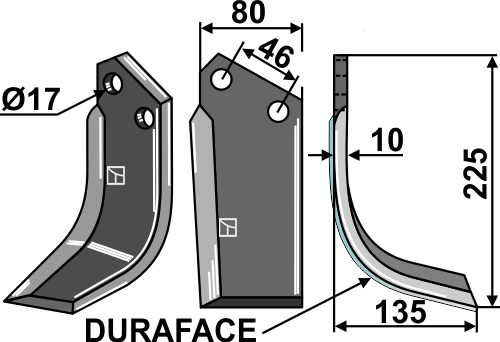 Fräsmesser DURAFACE 225x80mm, rechts, passend für Reekie