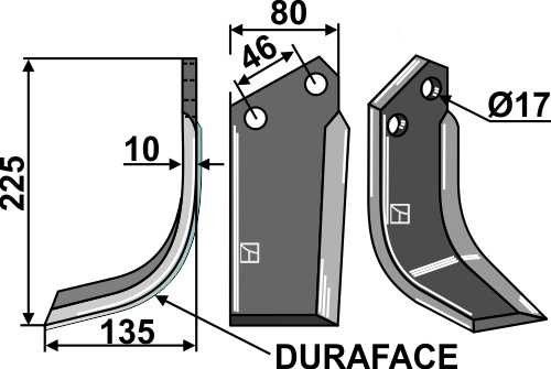 Fräsmesser DURAFACE 225x80mm, links, passend für Reekie
