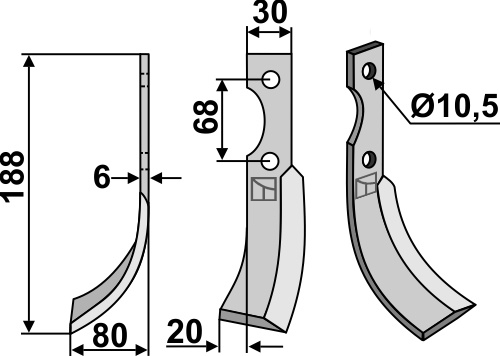 Fräsmesser 188x30mm, links, passend für Pasquali