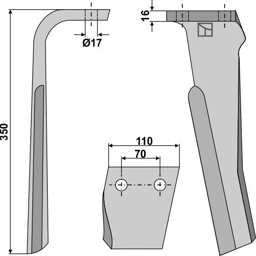 Kreiseleggenzinken, links 350 mm x 110 mm, passend für Rabe