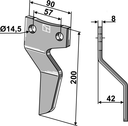 Rotorzinken 200x90mm, rechts, passend für Maschio/Gaspardo