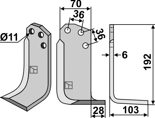 Fräsmesser 192x70mm, rechts, passend für Agria