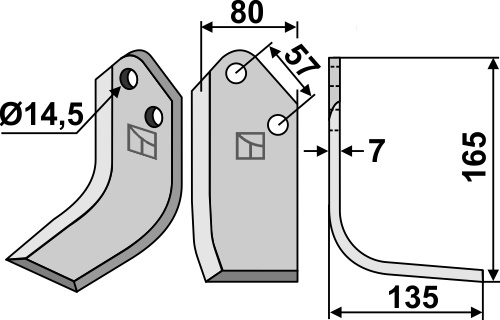Fräsmesser 165x80mm, rechts, passend für Kuhn