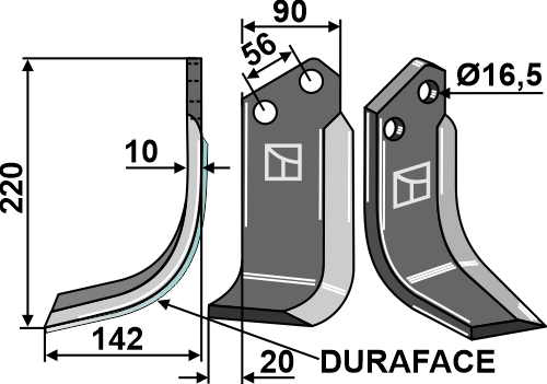 Fräsmesser DURAFACE 220x90mm, links, passend für Maschio/Gaspardo