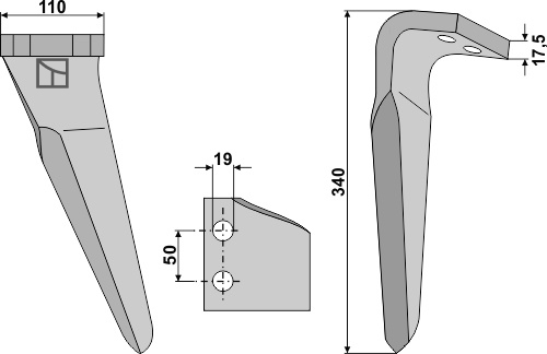 Kreiseleggenzinken, links 340 mm x 110 mm, passend für Kverneland