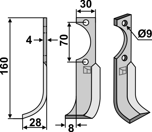 Fräsmesser 160x30mm, links, passend für Agria und Schneider