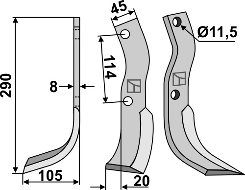 Fräsmesser 290x45mm, links, passend für Howard