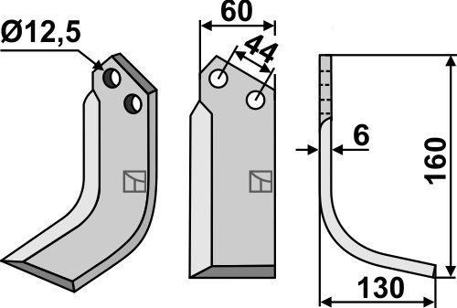 Fräsmesser 160x60mm, rechts, passend für Agritalia und CarraroS.p.A.