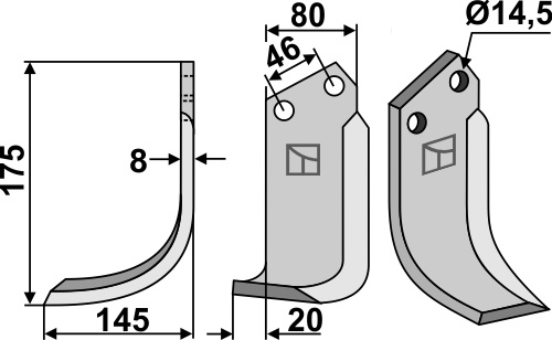 Fräsmesser 175x80mm, links, passend für Sovema