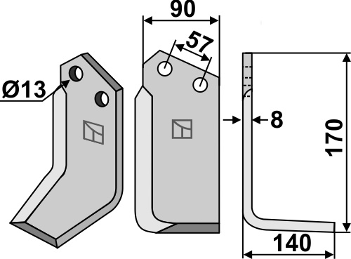 Fräsmesser 170x90mm, rechts, passend für Howard