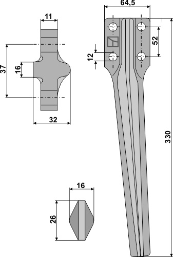 Kreiseleggenzinken links 330 mm x 64,5 mm, passend für Eberhardt
