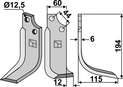 Fräsmesser 194x60mm, rechts, passend für Maschio/Gaspardo
