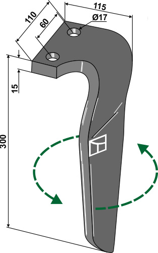 Kreiseleggenzinken, links 300 mm x 110 mm, passend für Rau und Kverneland
