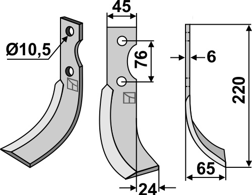 Fräsmesser 220x45mm, rechts, passend für Grillo
