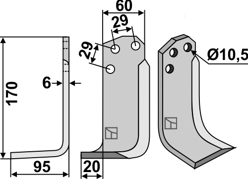 Fräsmesser 170x60mm, links, passend für Agria