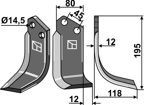 Fräsmesser 195x80mm, rechts, passend für Maletti