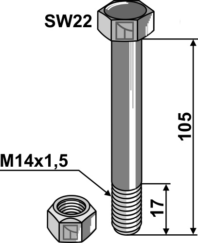 Schraube mit Quetschmutter M14x1,5 - 10.9, passend für Müthing, Spearhead und mehr