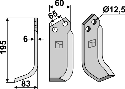 Fräsmesser 195x60mm, links, passend für Maschio/Gaspardo