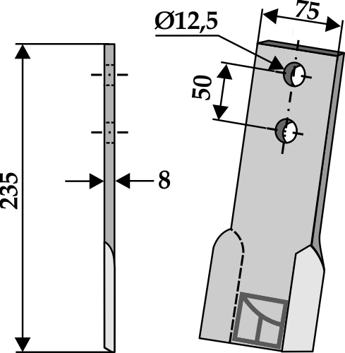 Schlegelmesser 235x75 mm, links, passend für Perfect