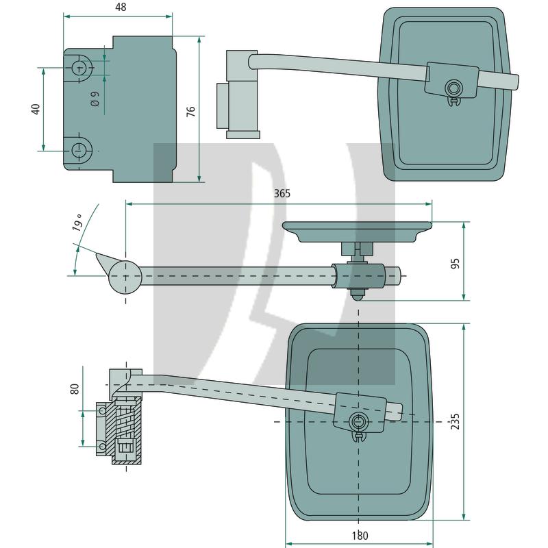 Spiegel mit Halter  235 x 180 x 95 mm