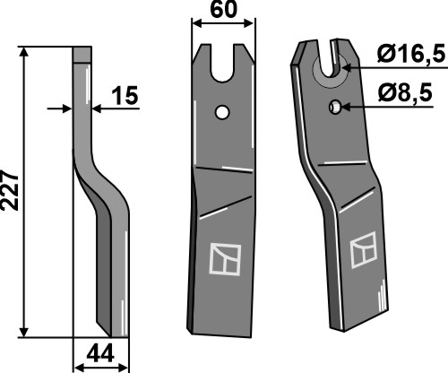 Rotorzinken 227x60mm, links, passend für Kuhn