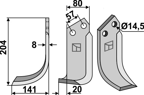 Fräsmesser 204x80mm, links, passend für Pegoraro