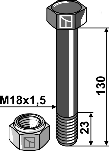 Sechskantschraube M18x1,5x130 mit Sicherungsmutter, passend für Dragone