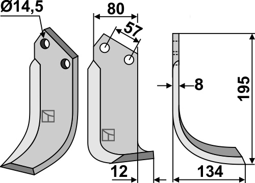 Fräsmesser 195x80mm, rechts, passend für Breviglieri/Breviagri und Celli