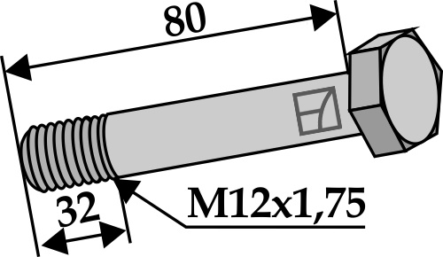 Sechskantschraube M12x1,75x80 mit Sicherungsmutter, passend für Irus, Agromet und mehr