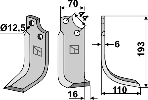 Fräsmesser 193x70mm, rechts, passend für Maschio/Gaspardo
