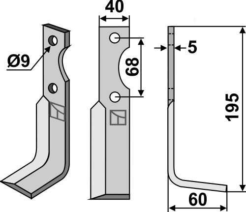 Fräsmesser 195x40mm, rechts, passend für Benassi