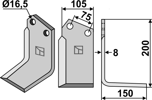 Fräsmesser 200x105mm, rechts, passend für Howard und Huard