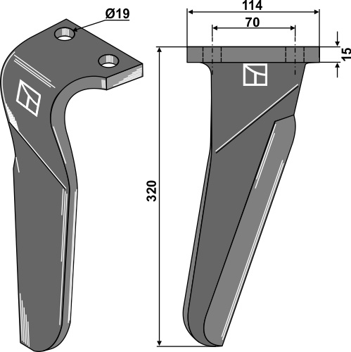 Kreiseleggenzinken, rechts 320 mm x 114 mm, passend für Maschio und Gaspardo