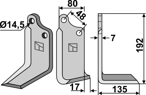 Fräsmesser 192x80mm, rechts, passend für Maschio/Gaspardo
