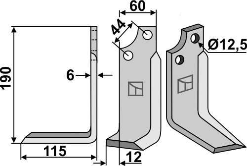 Fräsmesser 190x60mm, links, passend für Maschio/Gaspardo
