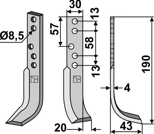 Fräsmesser 190x30mm, rechts, passend für Holder
