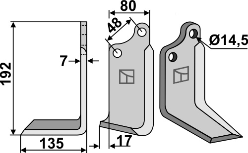 Fräsmesser 192x80mm, links, passend für Maschio/Gaspardo
