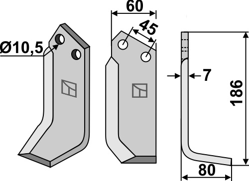Fräsmesser 186x60mm, rechts, passend für Valpadana
