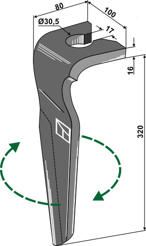 Kreiseleggenzinken, rechts 320 mm x 100 mm, passend für Rabe
