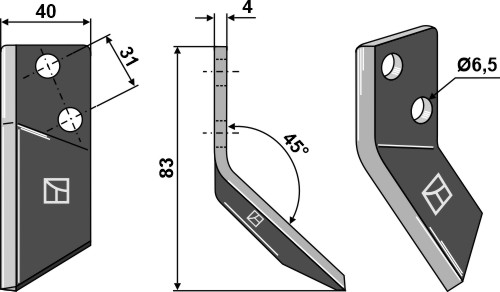 Messer für Futtermischwagen, rechts, passend für DeLaval