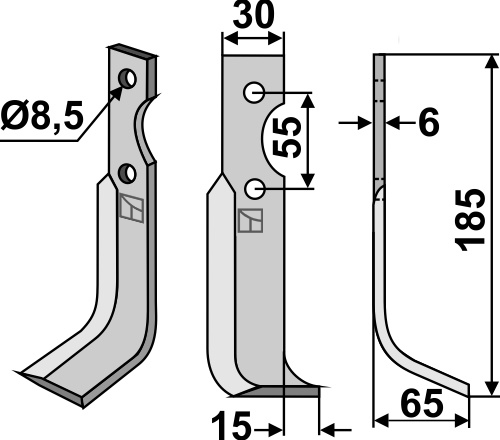 Fräsmesser 185x30mm, rechts, passend für CarraroAntonio