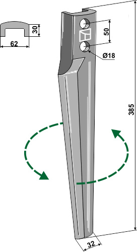Kreiseleggenzinken links 385 mm x 62 mm, passend für Eberhardt