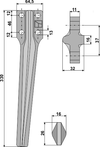 Kreiseleggenzinken rechts 330 mm x 64,5 mm, passend für Eberhardt, Cam und mehr