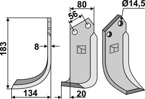 Fräsmesser 183x80mm, links, passend für Tortella