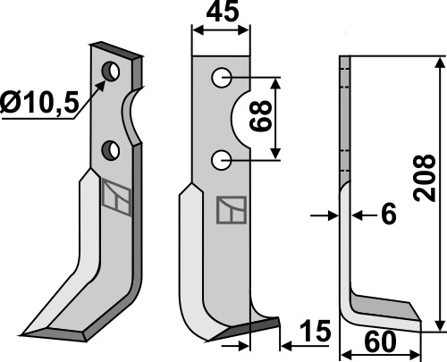 Fräsmesser 208x45mm, rechts, passend für Benassi
