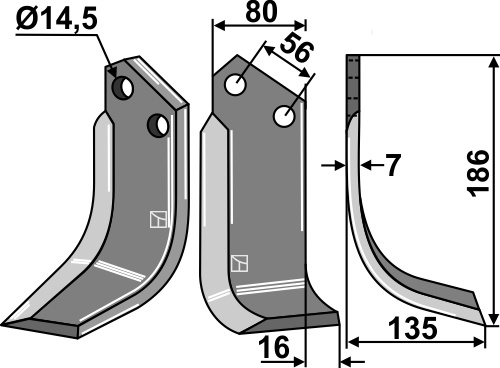 Fräsmesser 186x80mm, rechts, passend für Kuhn